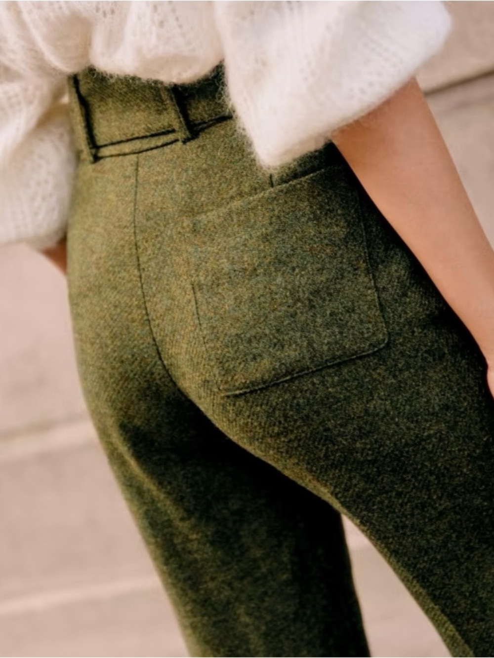 Sezane Lukas Trousers High-Waist Belted Wide-Leg Wool Olive Green Size 42 US 10 - Picture 2 of 10